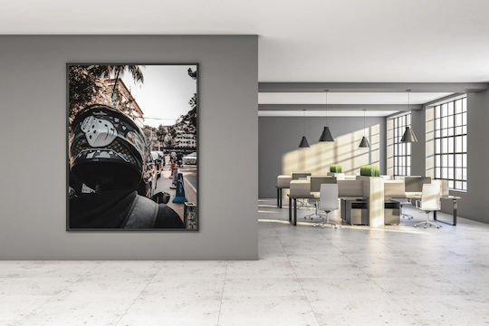 Motorcyclist In Urban Traffic Painting 80x120