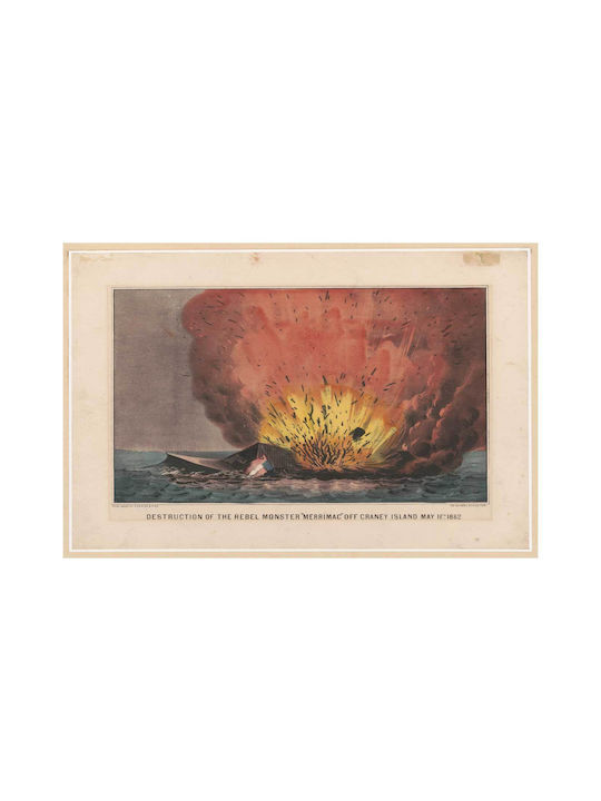 Tabloul Distrugerea Monstrului Rebel Merrimac în largul Insulei Craney, 11 mai 1862, 150x100