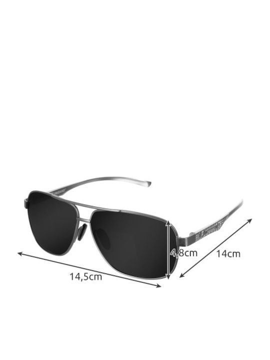 Trizand Herren Sonnenbrille mit Gray Metall Gestell und Schwarz Polarisiert Linse