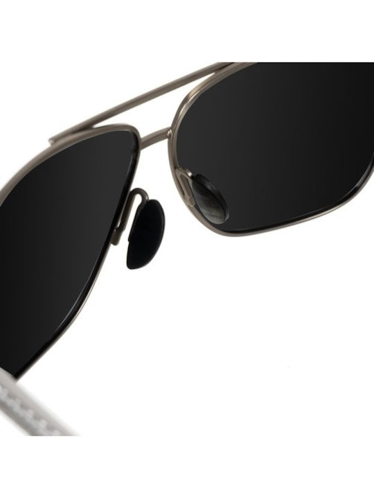 Trizand Herren Sonnenbrille mit Gray Metall Gestell und Schwarz Polarisiert Linse