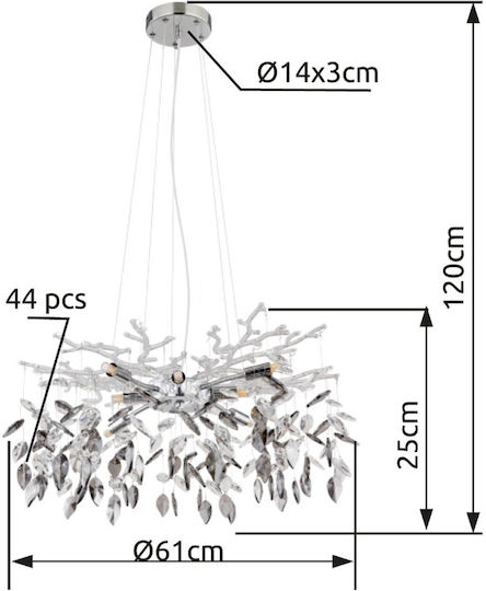 Globo Lighting Ceiling Light Transparent with Crystals for 8 G9 Bulbs