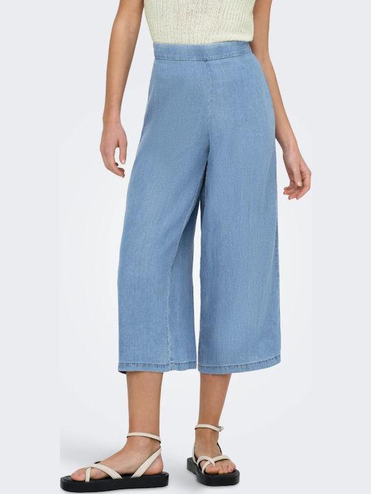 Women's Fabric Capri Trousers Light Blue