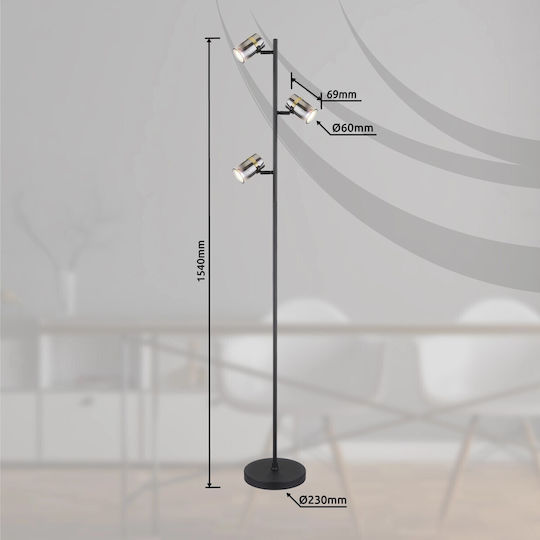 Globo Lighting Floor Lamp H154xL23cm with Lamp Bulb Base for GU10 Transparent