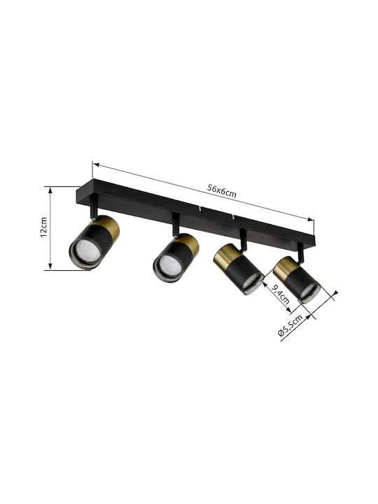 Globo Lighting Σποτ με 4 Φώτα σε Μαύρο Χρώμα