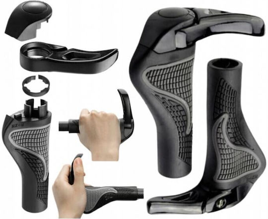 Rockbros BT1008B Ανατομικές Χειρολαβές Ποδηλάτου σε Μαύρο Χρώμα 139mm από καουτσούκ