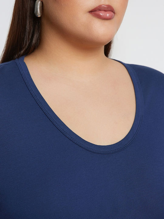Basic Women's Blouse Cotton Long Sleeve Blue
