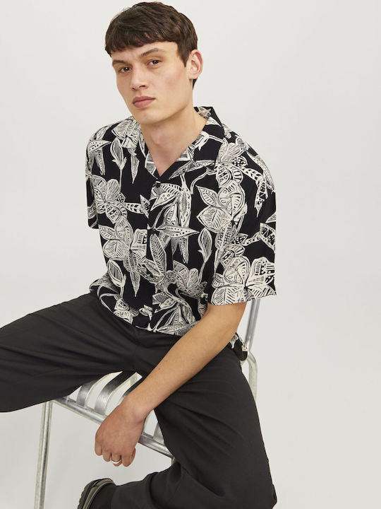 Short-sleeved Shirt in Wide Line Black