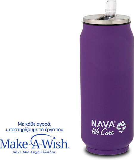 Nava "we Care" Glass Thermos Stainless Steel / Plastic 500ml PURPLE with Straw
