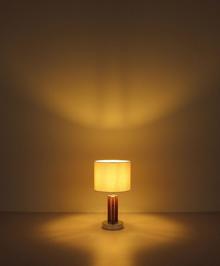 Globo Lighting Дървен Портатиф за Цокъл E27 с Бяла Шапка и Кафява Основа