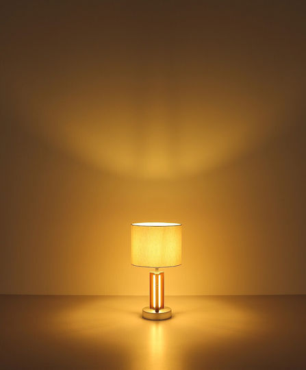 Globo Lighting Дървен Портатиф за Цокъл E27 с Бяла Шапка и Кафява Основа