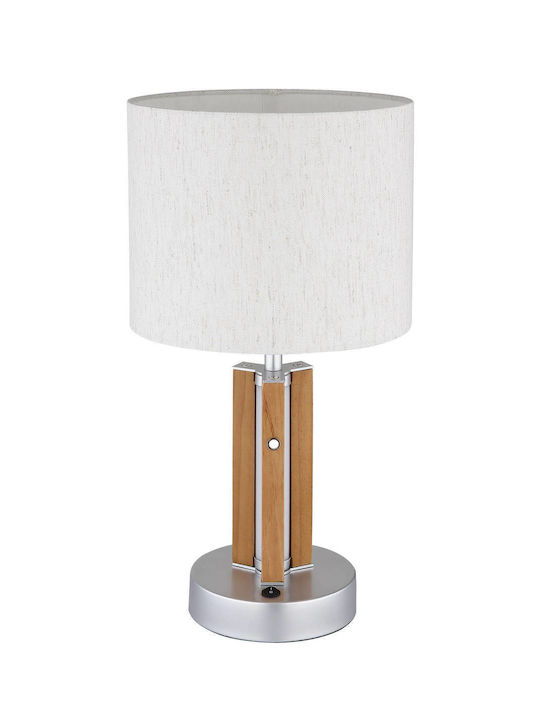 Globo Lighting Wood Table Lamp with White Shade and Brown Base