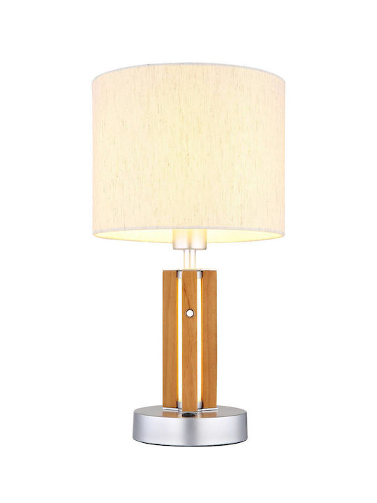 Globo Lighting Wood Table Lamp with White Shade and Brown Base