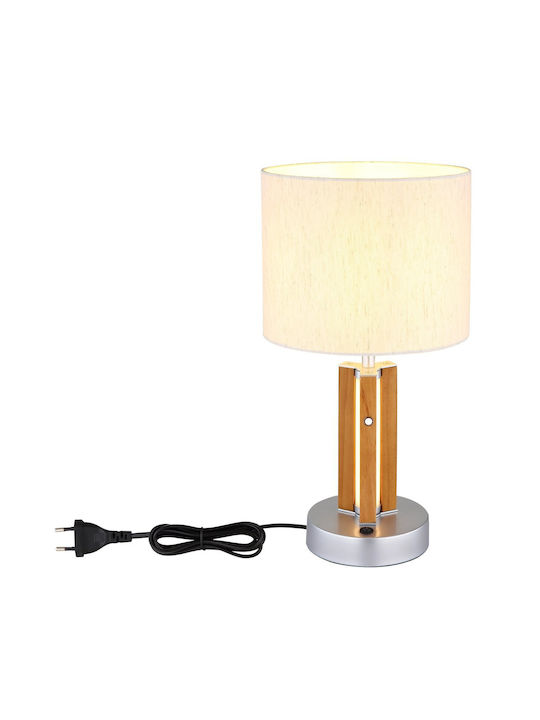 Globo Lighting Wood Table Lamp with White Shade and Brown Base