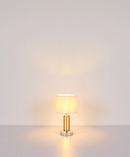 Globo Lighting Дървен Портатиф за Цокъл E27 с Бяла Шапка и Кафява Основа