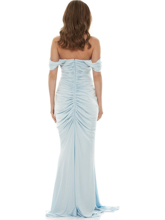 Maxi Dress for Wedding Christening Off-Shoulder Light Blue