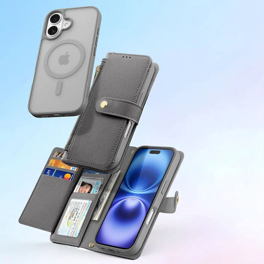 Dux Ducis Wallet Leather / Silicone Gray (iPhone 16)