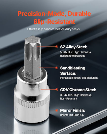 Torx-Bit-Steckschlüsselsatz 13-teilig Stern T8 T60 Satz S2 legierter Stahl Cr-V Stahl