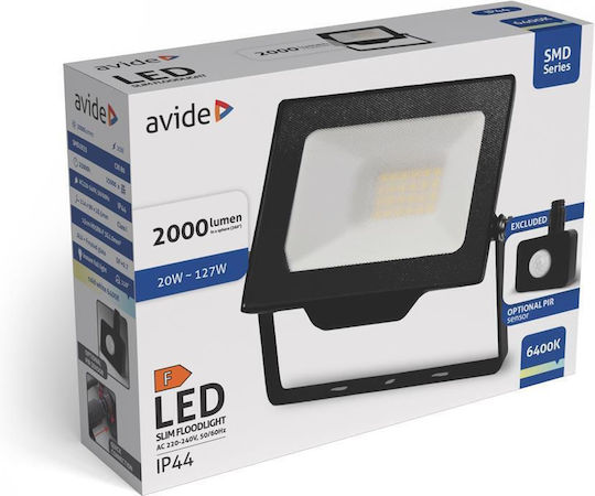 Avide Στεγανός Προβολέας LED 20W Ψυχρό Λευκό 6400K με Αισθητήρα Κίνησης IP44