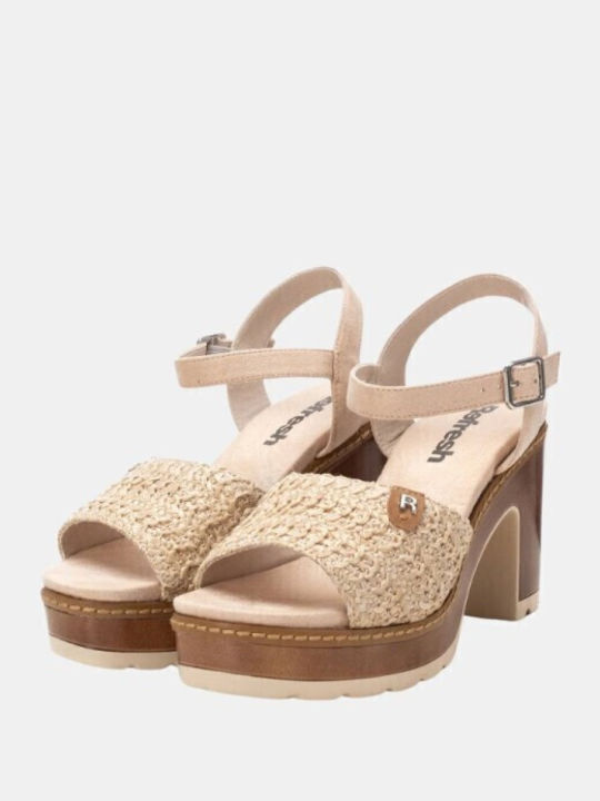 Stoff Sandalen Beige