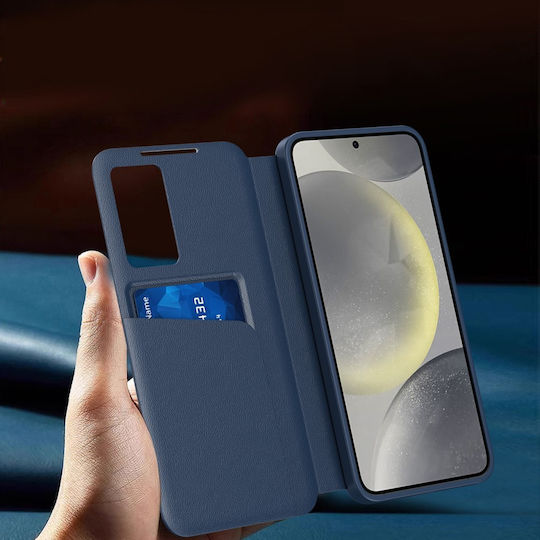 Калъф тип портфейл със Smart View за Samsung Galaxy S22 Ultra, син цвят