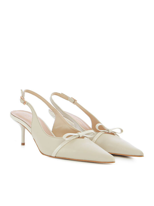Leather Heels with Medium Heel Beige