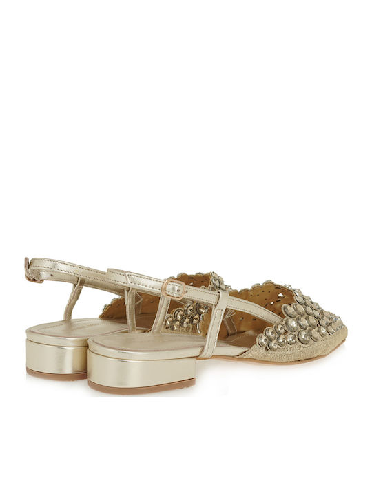 Leather Gold Low Heels