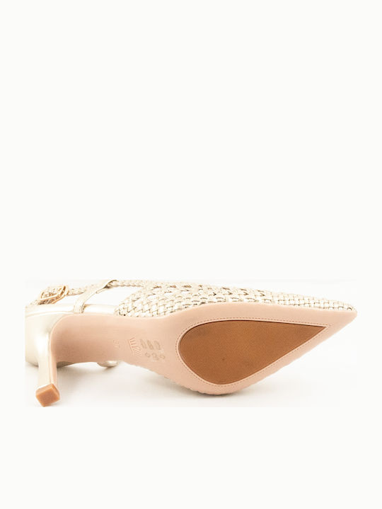 Leder Pumps mit Riemchen & mittelhoher Absatz Goldene