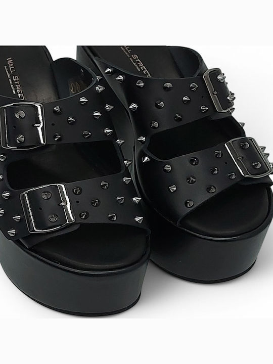 Women's Leather Platform Wedge Sandals Black