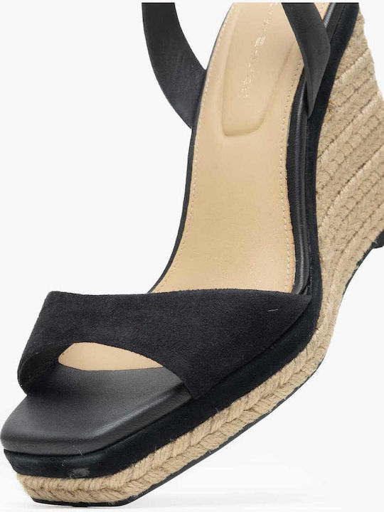 Women's Leather Ankle Strap Platforms Black