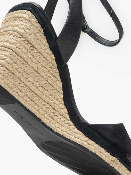 Women's Leather Ankle Strap Platforms Black