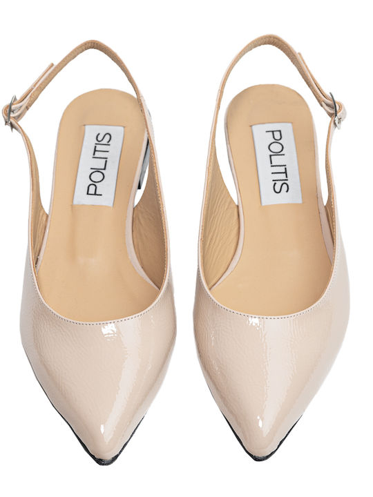 Γυναικείες Μπαλαρίνες Slingback από Λουστρίνι σε Μπεζ Χρώμα