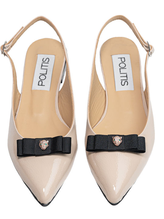 Δερμάτινες Γυναικείες Μπαλαρίνες Slingback σε Μπεζ Χρώμα