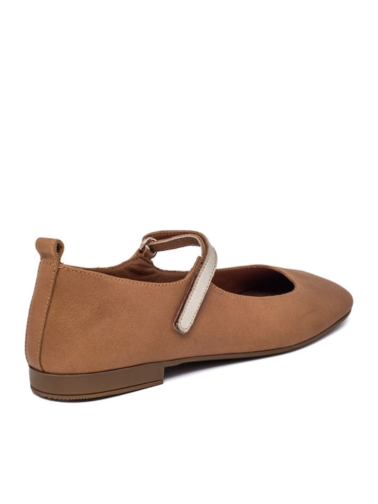 Leather Women's Ballerina Shoes Brown