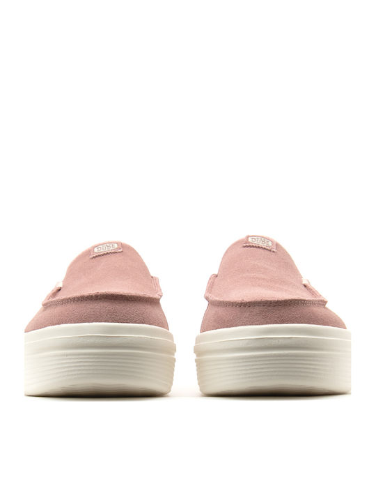 Suede Mules with High Heel in Pink Color