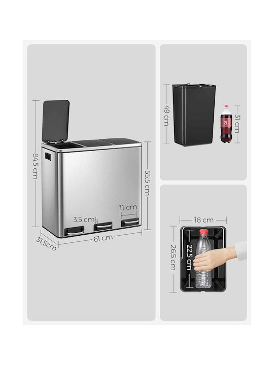 Metallic Waste Bin with Pedal Silver 18lt