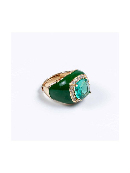 Cuoro Damen Ring mit Zirkonia & Emaille aus Silber Vergoldet