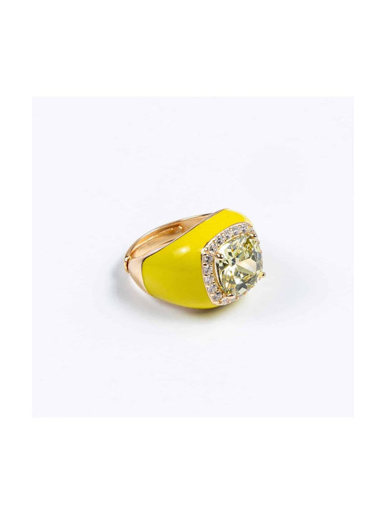 Cuoro Damen Ring mit Zirkonia & Emaille aus Silber Vergoldet