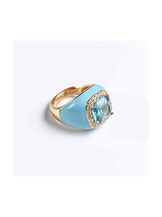 Cuoro Damen Ring mit Zirkonia & Emaille aus Silber Vergoldet