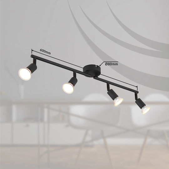 Globo Lighting Matrix Σποτ με 4 Φώτα και με Ντουί GU10 σε Μαύρο Χρώμα