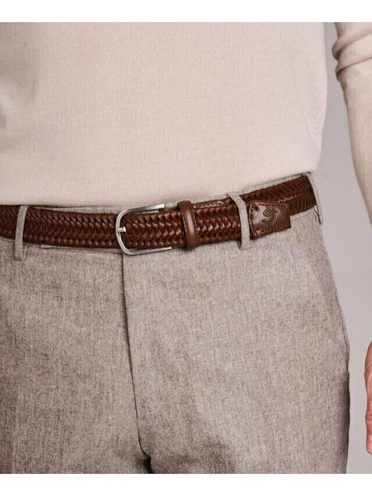 Elastic Men's Belt Leather Knitted Brown