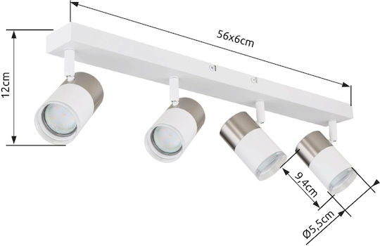 Globo Lighting Σποτ με 4 Φώτα και με Ντουί GU10 σε Λευκό Χρώμα