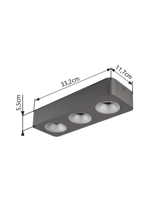 Globo Lighting Τριπλό LED Θερμό Λευκό Σποτ σε Γκρι Χρώμα