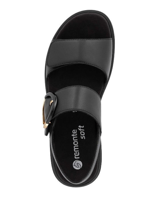 Δερμάτινα Γυναικεία Ανατομικά Σανδάλια Flatforms Μαύρα