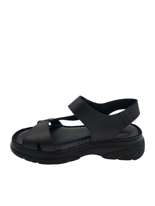 Leather Women's Flat Sandals Anatomic Flatforms in Black Color