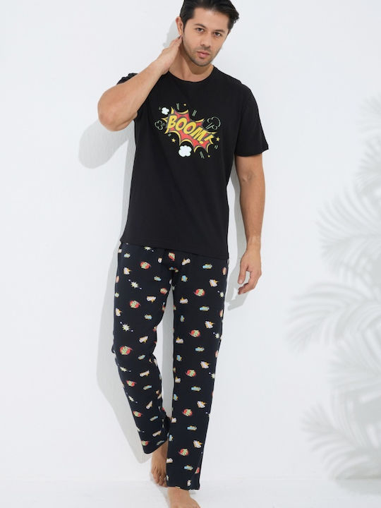 Siyah Inci Men's Summer Pajamas Set Black