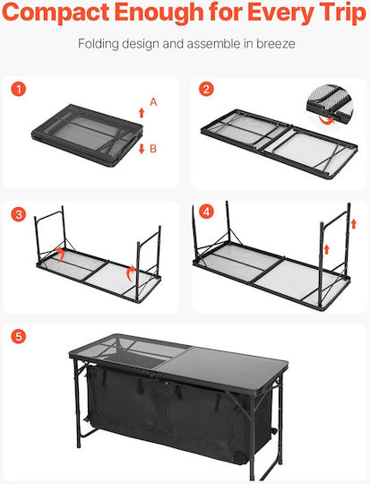 Vevor Tabelle Aluminium für Camping Klappbar Schwarz
