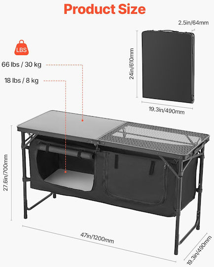 Vevor Tabelle Aluminium für Camping Klappbar Schwarz