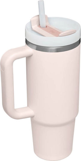 Stanley Quencher H2.0 FlowState Handled Tumbler Thermos Stainless Steel BPA Free 890ml Pink with Straw and Handle