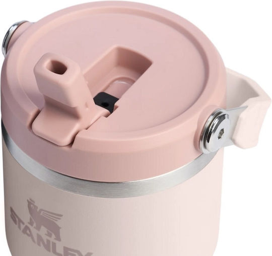 Stanley Iceflow Flip Straw Glass Thermos Stainless Steel BPA Free 600ml Pink with Straw and Handle