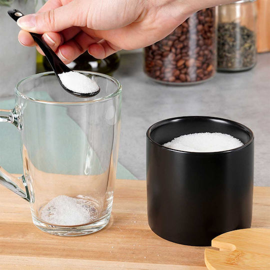 Schwarze Keramik-Zuckerdose mit Löffel 139681